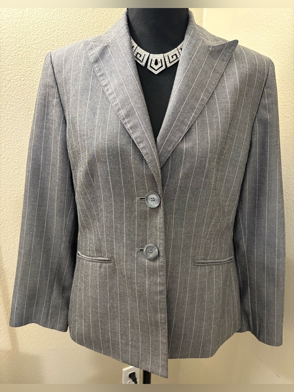 Kasper Gray Pinstripe Two-Button Blazer